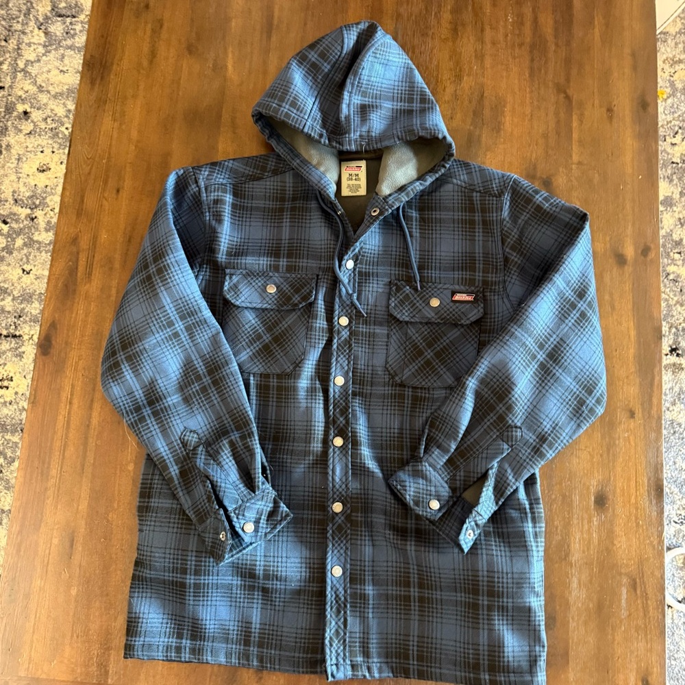 Dickies Blue and Black Water Resistant Plaid Hooded Jacket